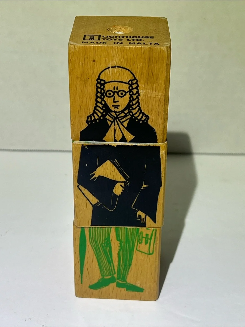 Vintage Lighthouse Toys Malta Wooden Mix & Match Character Block Puzzle